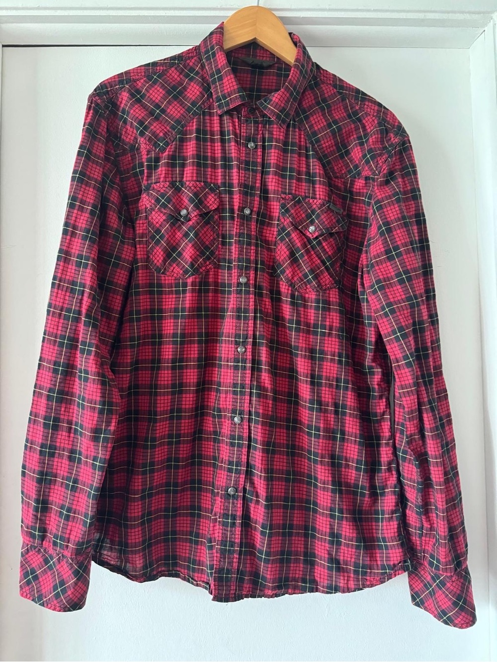 Diesel Red and Black Plaid Button-Down Shirt